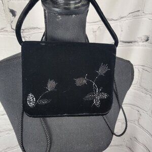 Gap Crossbody Evening Handbag Velvet Elegant Beaded Vintage Vtg Black Tie Formal